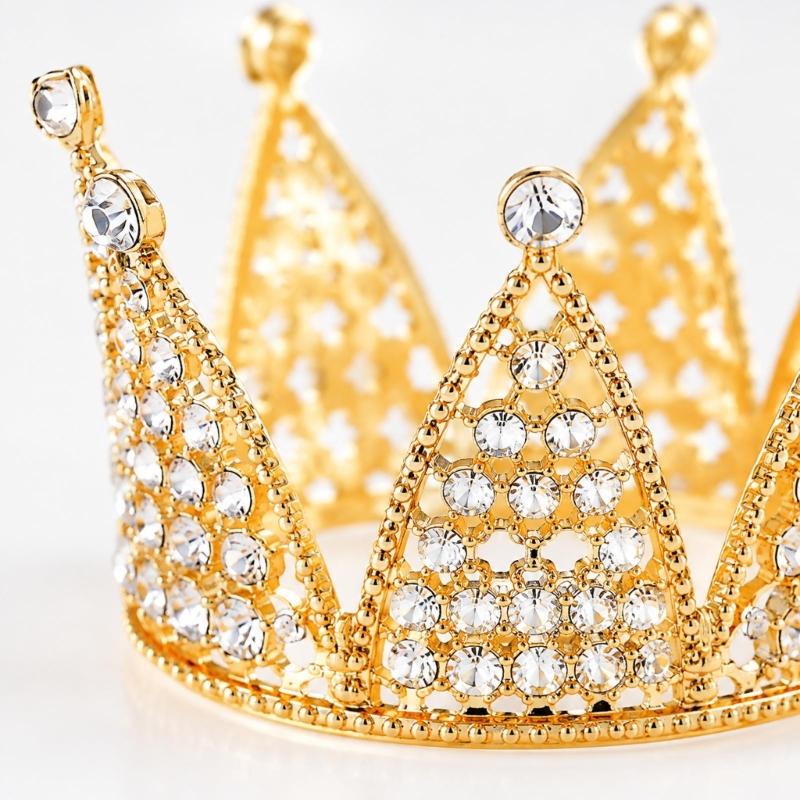 Mini Crown Cake Toppers Metal Rhinestones Princess Tiaras Royal Decors with a Bright Finish for Decorating Cake, Bouquets, Flower Gift Boxes, and Gift