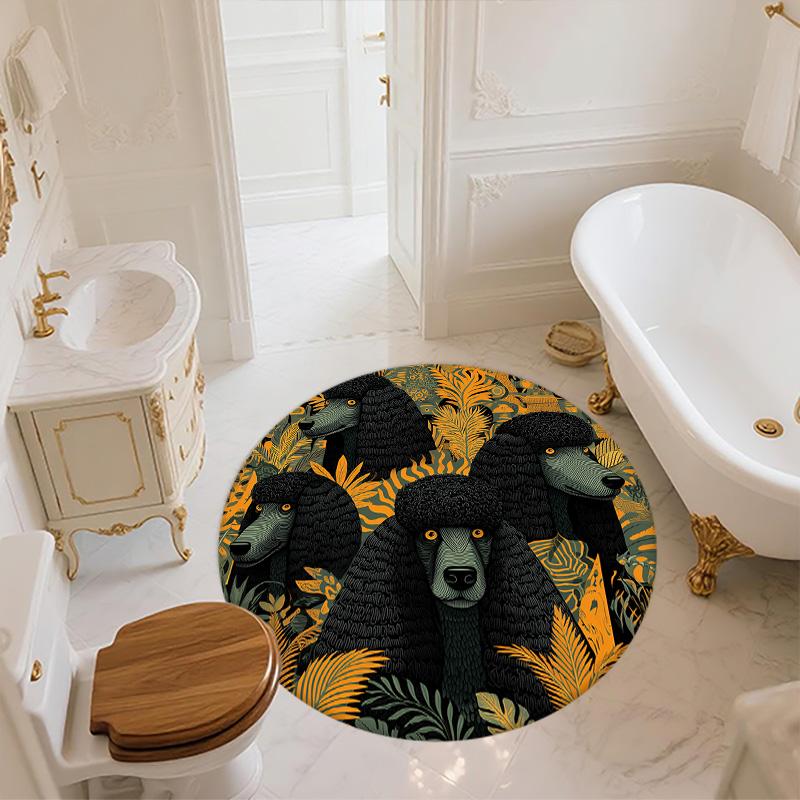 Floral Cat and Dog  Round Area Rug,Carpet Rug for Living Room Bedroom Sofa Playroom Decor,Non-slip Floor Mat