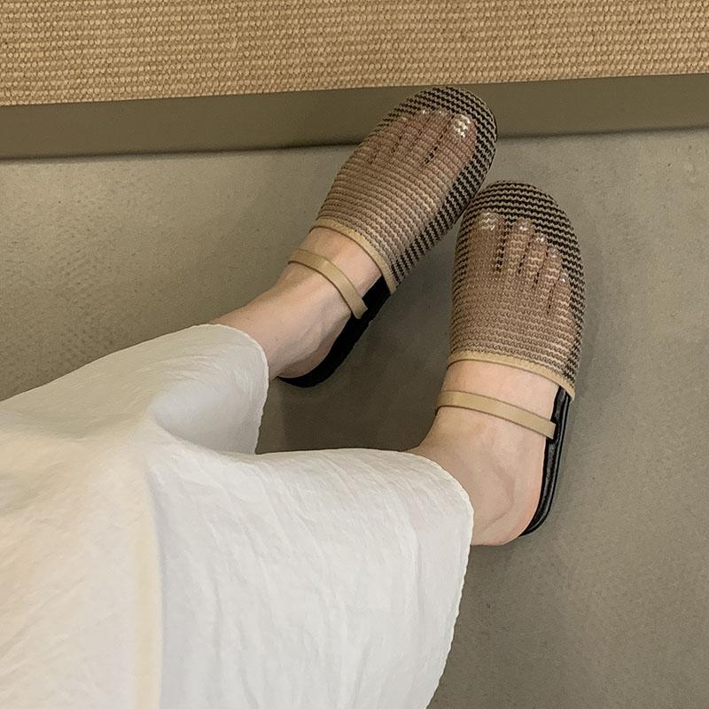 Fashion New 2025 Fashion Round Toe Ladies Flats Slippers Shoes Female Summer Beach Slides Mesh Women Flats Slippers Sandals Shoes Mules