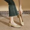 Leather square head low-heeled single shoes female spring autumn new Korean version fairy style professional commuting French thick-heeled high heels