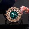 Elegant and Exquisite Large Green Round Main Stone Ring for Women, with Marquise-shaped Pavé Floral Halo, Suitable for Daily Office Wear, Parties,