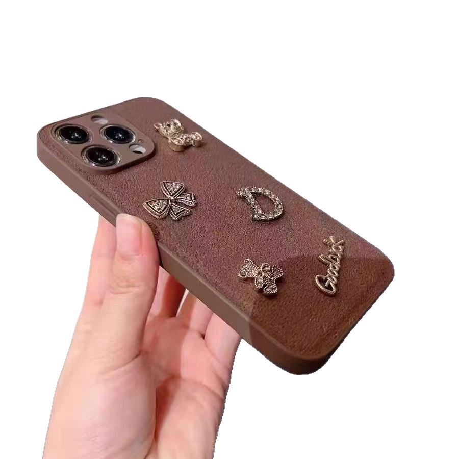3D Cartoon Bear Phone Case for Oppo Find X8s / Reno 12/13/14 - Autumn/Winter Brown with Moon Crater Texture.