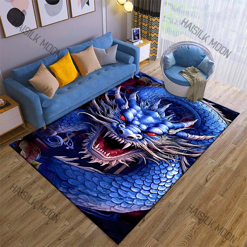 Oriental Dragon Head Print Cartoon Carpet Rug for Living Room Bedroom Sofa Decor Kids Play Home Area Rug Non-slip Mat