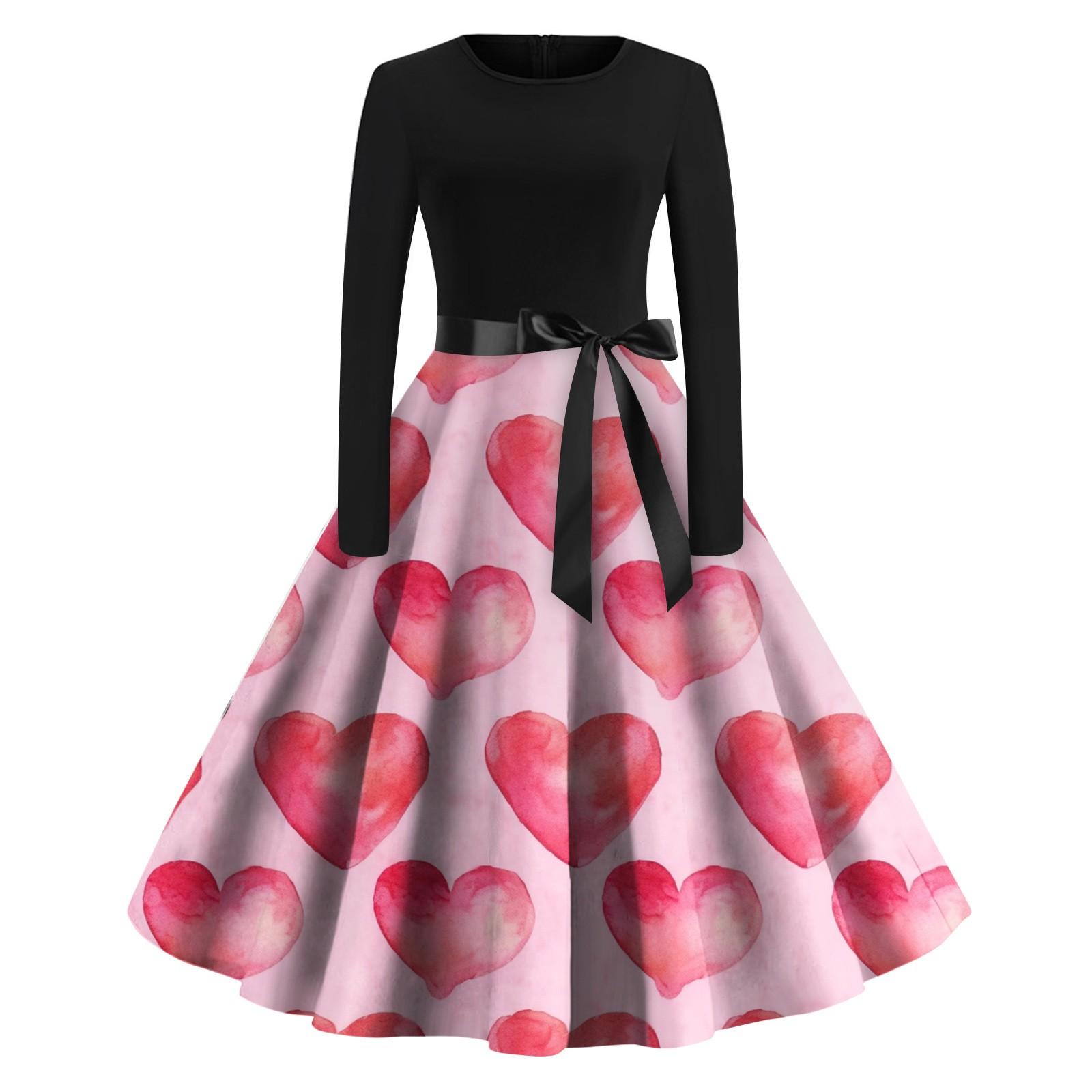 Женское винтажное классическое платье с длинным рукавом и принтом ко Дню святого Валентина — фото 8