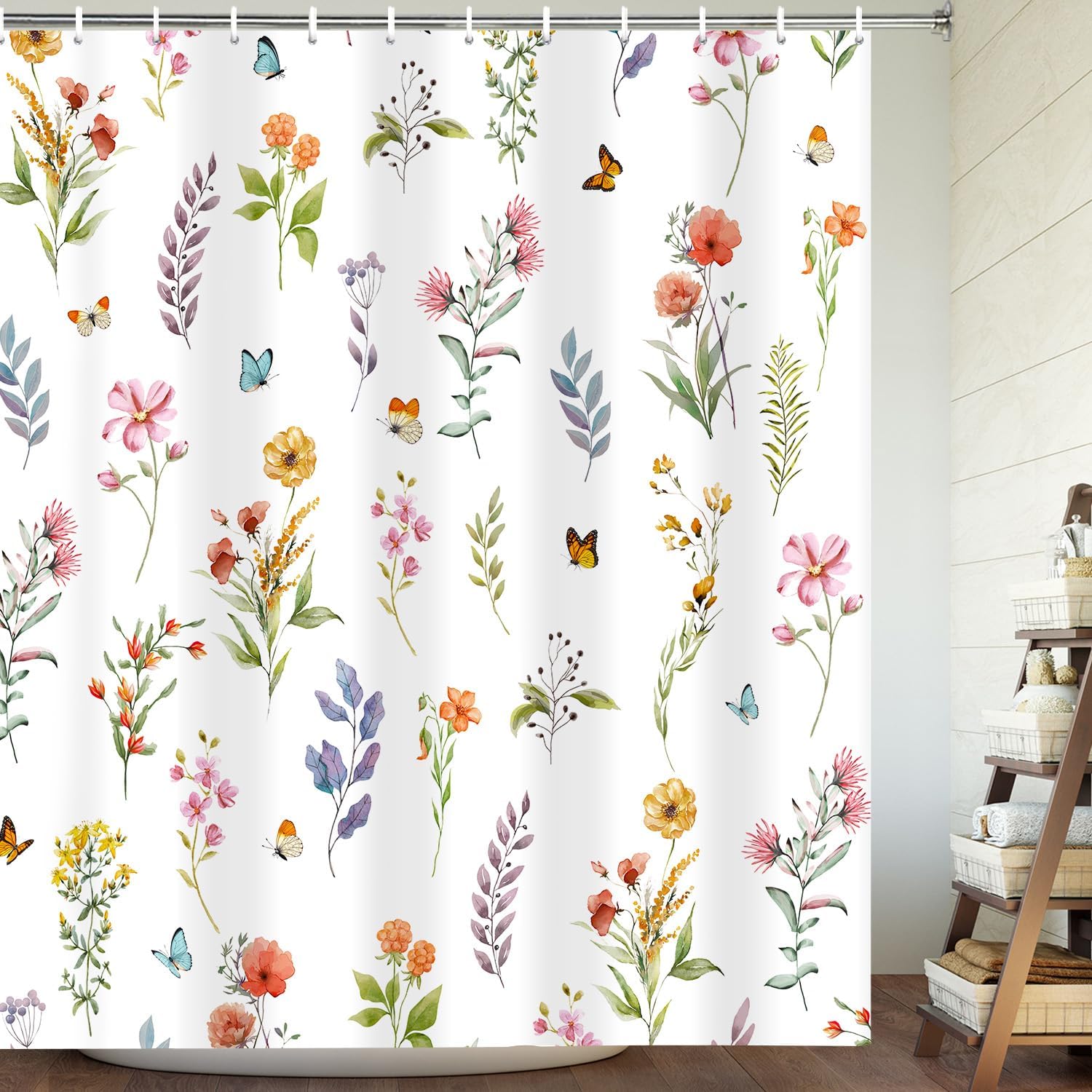 

Green Leaves Birds Shower Curtain Spring Hanging Vine watercolour Leaf Bath Curtains Polyester Fabric Bathroom Decor with Hooks 90x180cm-35x70in