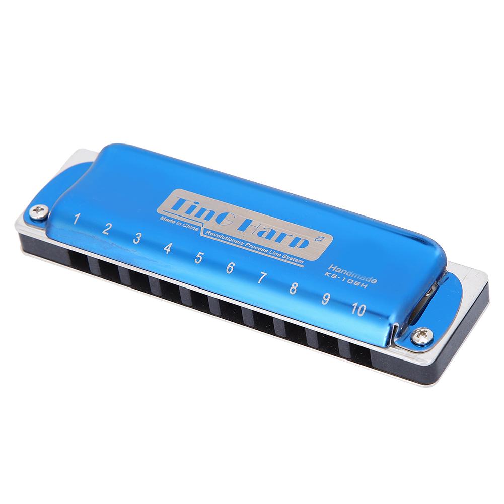 Blues Harp Mundharmonika 10-;Loch Professionelles Mundharmonika G-Ton Geschenke Edelstahlabdeckung(blau )