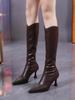 British style metal chain buckle but knee boots women's new pointed stiletto high heels in autumn and winter 2025