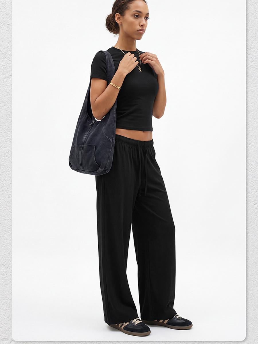 

Street Style Summer Women s Short Sleeve High Waist Straight Leg Pants Outfit Set for Outdoor Sports and Leisure XL