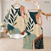 Women Plus Size White Printed Two Piece Set Round Neck Half Sleeve High Low Top Wide Leg Pants