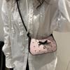 Y2k Pink Bow Armpit Bag for Women, New Fashionable and Versatile Texture Light Luxury Single Shoulder Small Square Bags