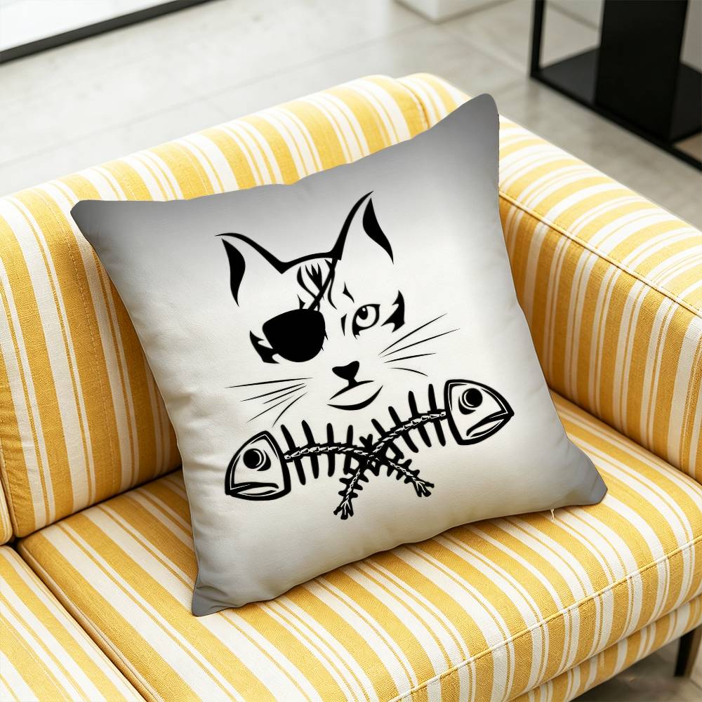 For Fish Cat Skull Pirate Jack Rackham Jolly Roger Throw Pillow Cover Case Custom Decorative Pillowcase Accent Cushion Covers