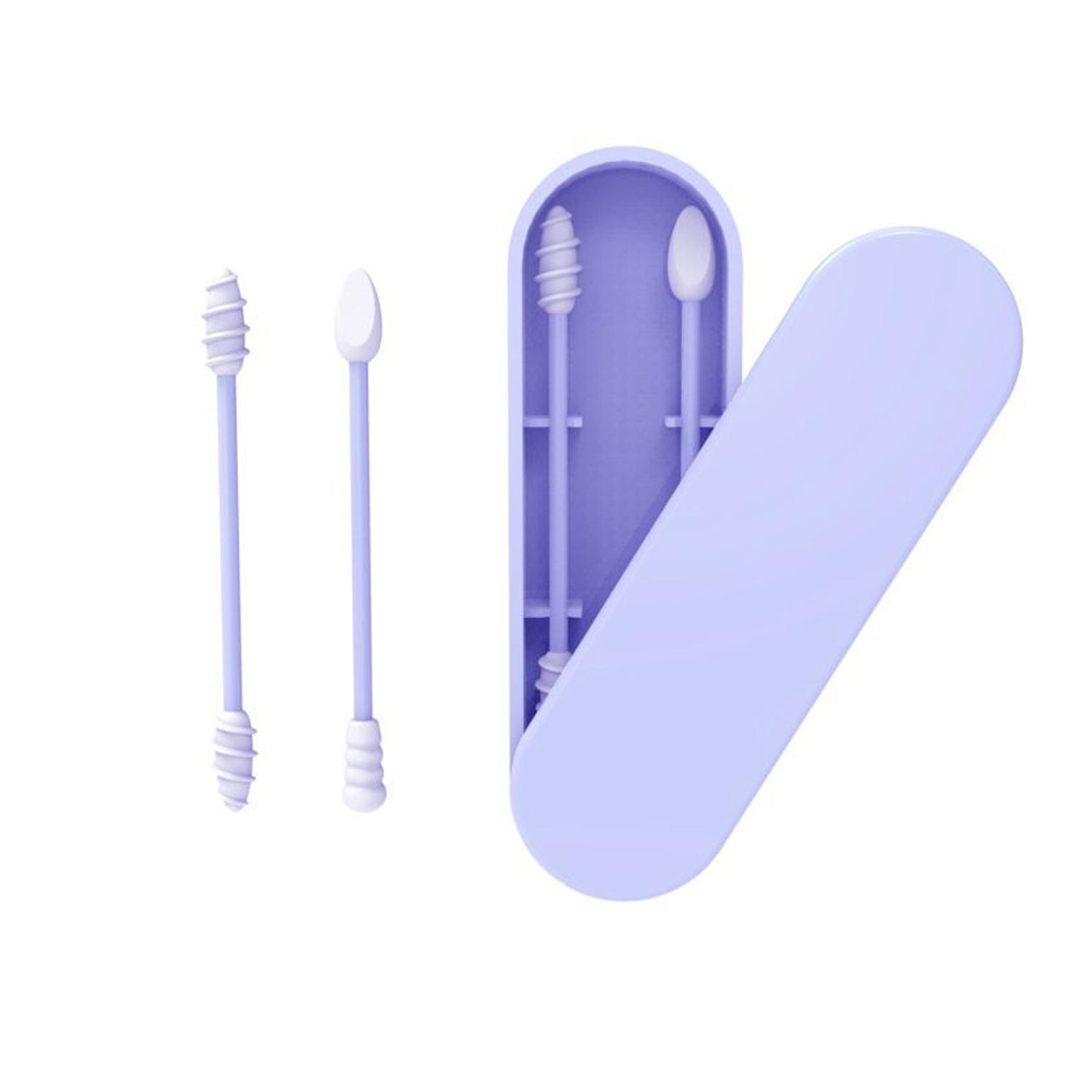 

2Pcs Reusable Silicone Ear Swabs with Case Ear Cleaning Cosmetic Silicone Buds Swabs Sticks Double-headed For Cleaning Makeup синий