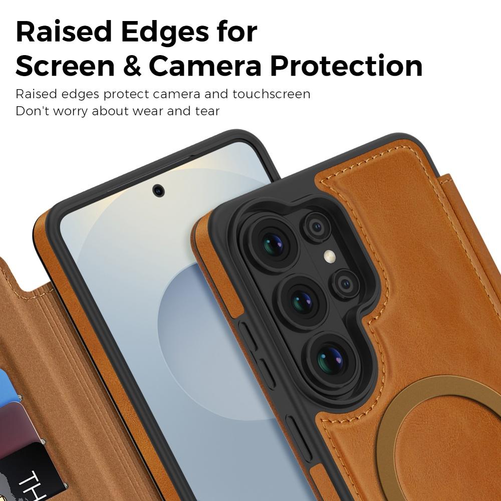 Man Business Leather Magnetic Case for Samsung S26 S25 Ultra Coque S25 Edge FE For Magsafe Faux Leather Cards Slot Phone Cover