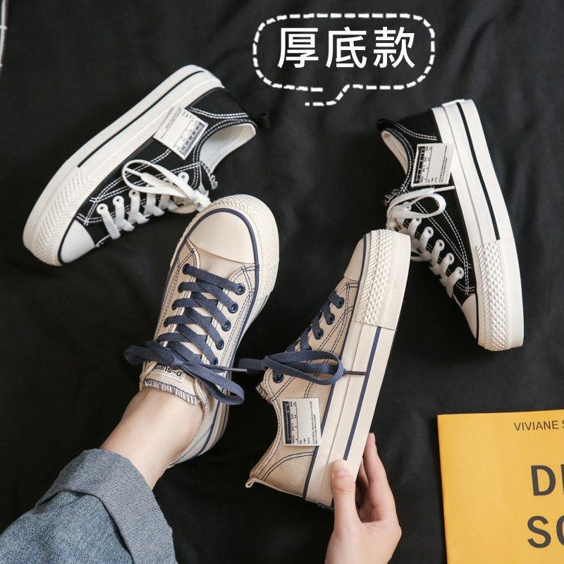 thick-soled low-top canvas shoes for women's spring new versatile shoes for children's leisure and students to increase the tide of board shoes