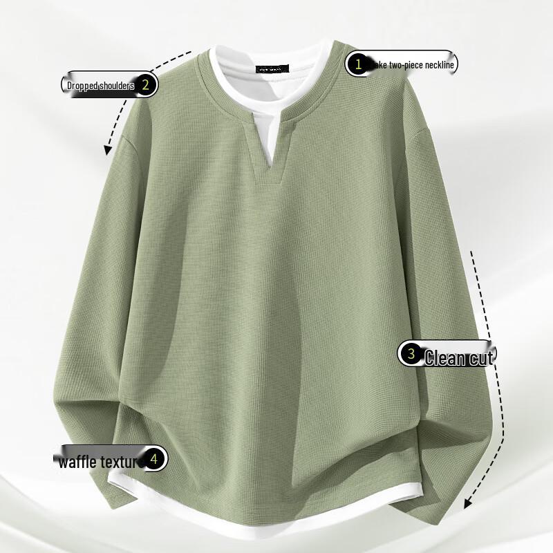 Mark Fairwhale Men's Faux Two-Piece Layered V-Neck Waffle Knit Long Sleeve Tee