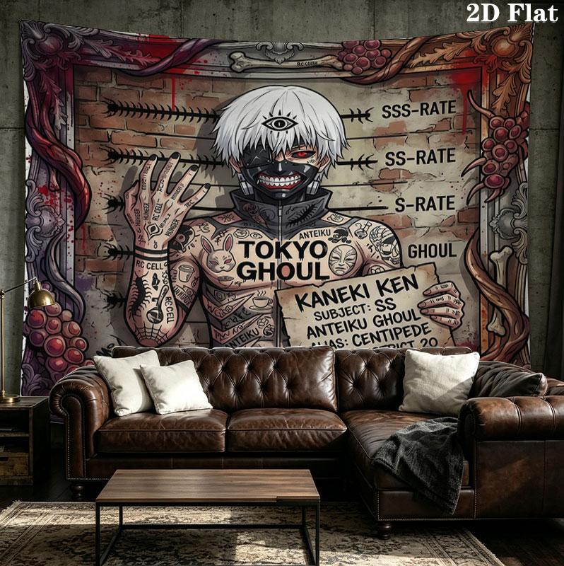 Tokyo Ghoul Wall Tapestry Aesthetic Wall Hanging Printed Fabric Blanket Decorative Tapestries For Bedroom Living Room Home Decor