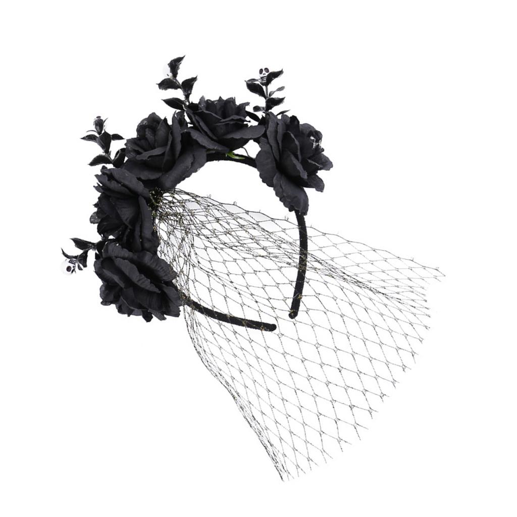 Elegant Rose and Tulle Hair Hoop for Halloween Festivities Adjustable Size Headband Comfortable Hairband Party Ornament