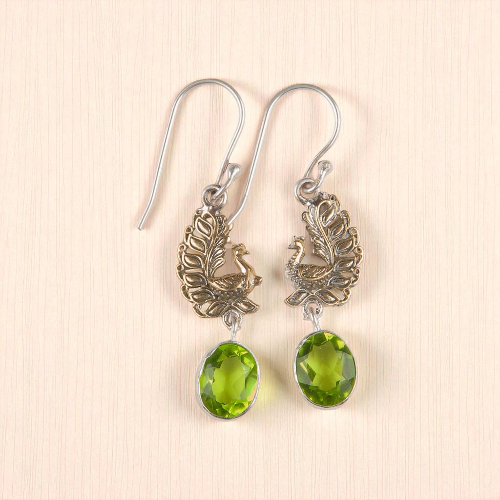Peridot Gemstone 925 Sterling Silver Jewelry Handmade Drop/Dangle Earrings 1.8" EE-88-4