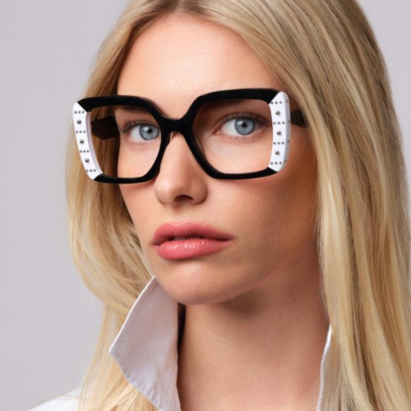 JYL Square Rivet Glasses Frame Anti-Blue Light Leopard Women Computer / 13178