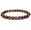 Tiger Eye, Volcanic & Map Stone Elastic Beaded Bracelet - Natural Stone Accessory