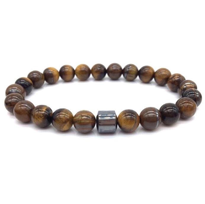 Tiger Eye, Volcanic & Map Stone Elastic Beaded Bracelet - Natural Stone Accessory