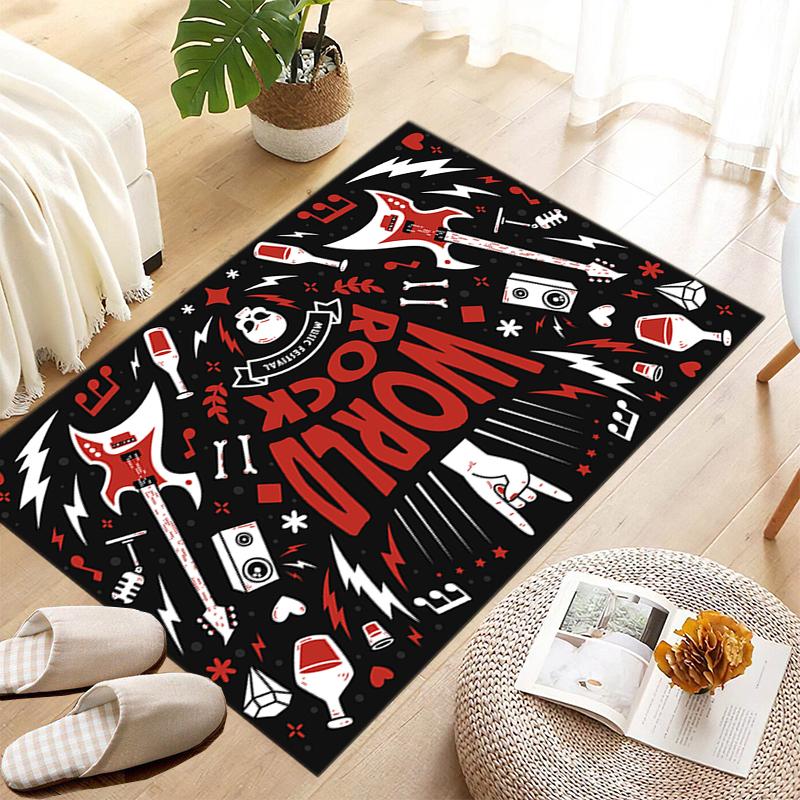 1Pc Musical Elements Printed Circular Carpet, Home Door Mat, Outdoor Travel Protection Carpet A8