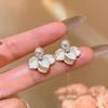 Sweet Imitation Pearl Petal Stud Earrings for Women Girls Korean-Style Temperament Flower Drop Earring Party Jewelry Accessories