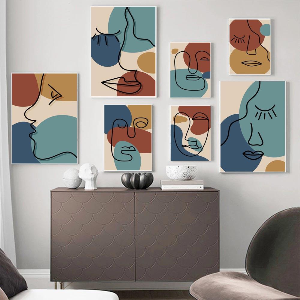 Abstract Art Minimalist Line Face Canvas Painting Four Color Pattern Matisse Poster Office Living Room Home Decoration Mural No Frame