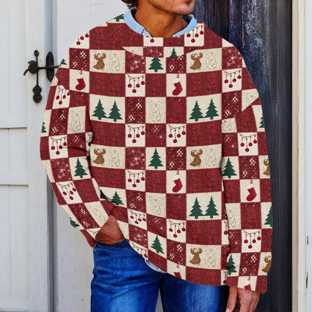 Men's Neck Christmas Print Knit Sweater for Fall and Winter