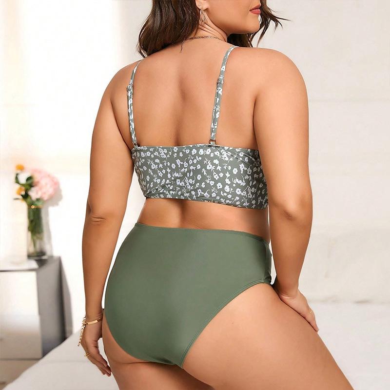 2025 Floral Spaghetti Strap Plus Size Two-Piece Swimsuit - Bikini Beach and Hot Spring Wear