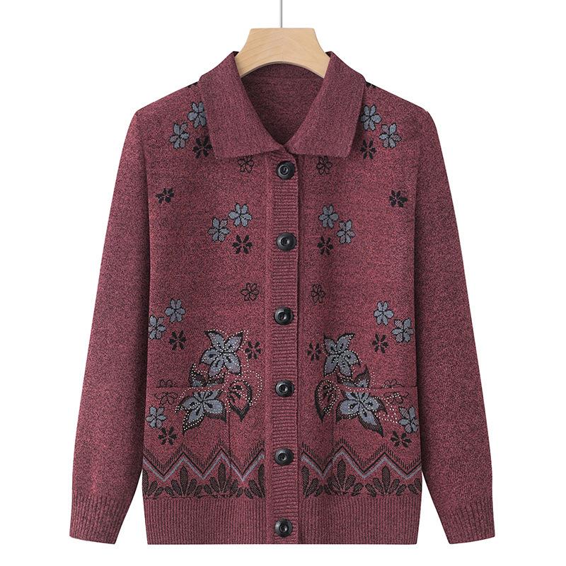 Elderly Women's Knitted Cardigan Jacket Autumn Winter Warm Sweater Women's Thicken Coat Single Breasted Female Knit Outwear Tops