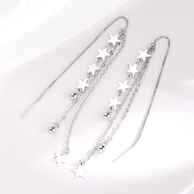Fashion 925 Sterling Silver Tassel Long Chain Star Drop Earring for Women Girls Christmas Birthday Gift Jewelry