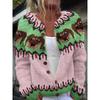 Womens Color Block Knit Cardigan Loose Fit Long Sleeve Geometric Casual Commute Style
