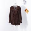 Elegant Lace Fold Dress Women Brown Deep V-neck Long Sleeve Mini Dresses Female 2025 Spring Summer Fashion Loose Lady Robe