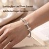 European-American Style Stainless Steel Four-Leaf Clover Rhinestone Bracelet for Women