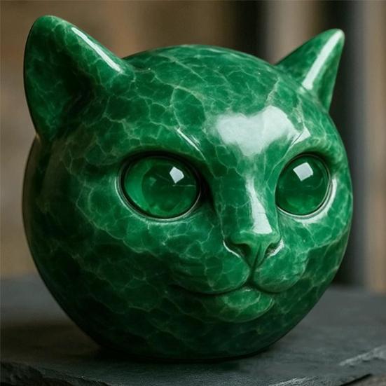 Handmade Cat Stone Imitation Crystal Cat Head Sculpture Resin Healing