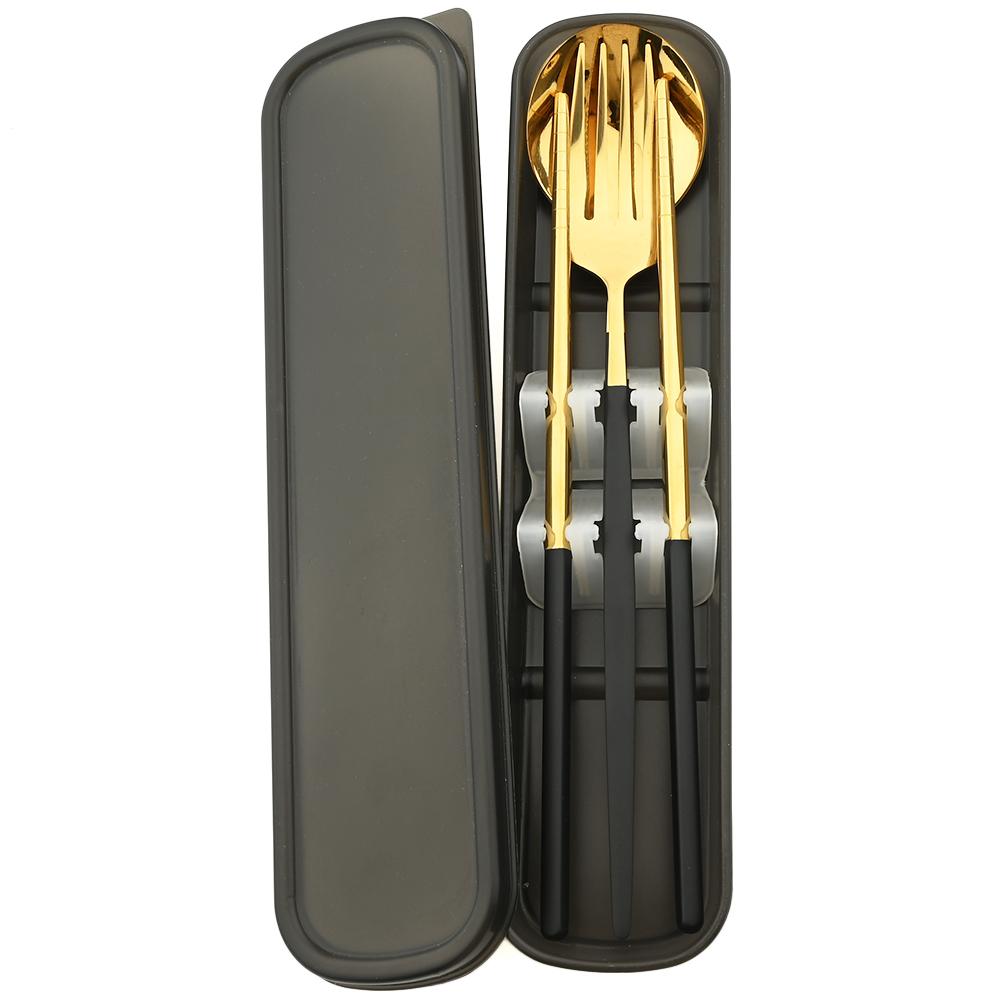 Gold Geschirr Set Reise Camping Besteck Gabel Löffel Stäbchen Set Geschirr Mit Tragbare Box Edelstahl Besteck Set