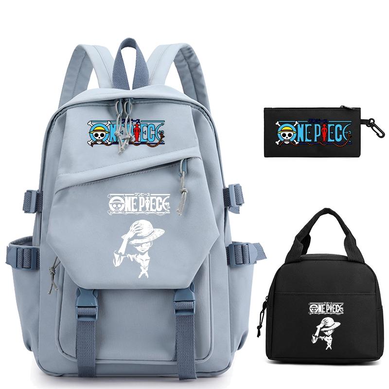 3Pcs/set Anime One Piece Nylon Backpack with Lunch Bag for Girls Boys Teenager Bookbag Schoolbag Men Women Leisure Travel Bag