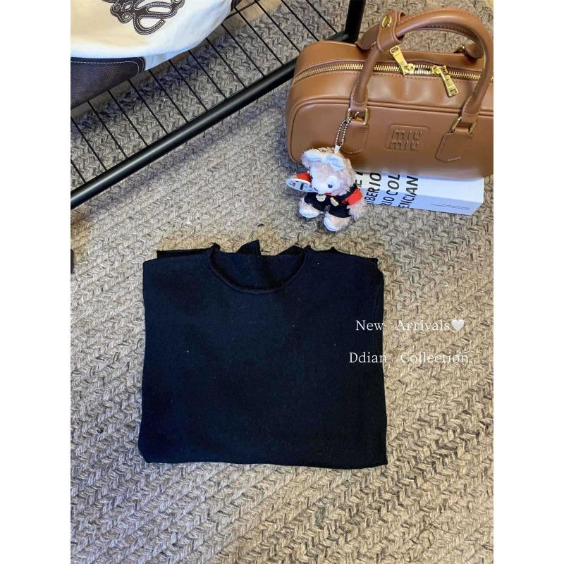 Simple round neck basic knitted bottoming shirt women's autumn and winter casual loose inner top curled sweater