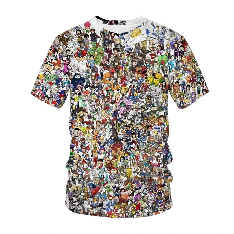 Summer New Japanese Animation Short Sleeve  3D Printing  Men's Clothing Casual Round Neck