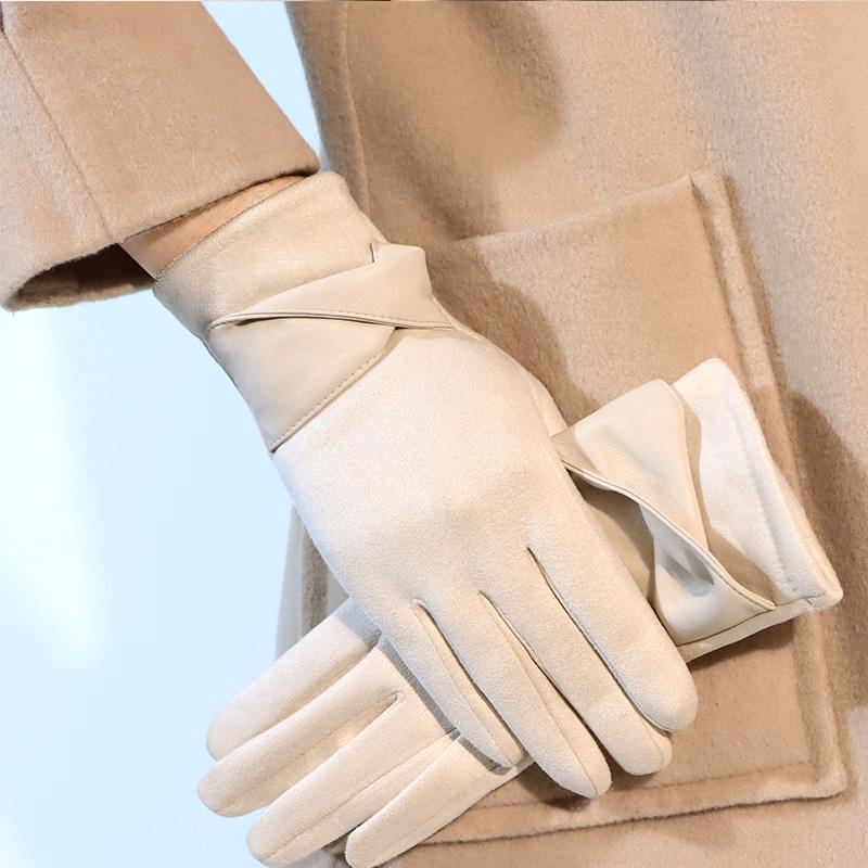 Japanese Versatile Anti Cold Touch Screen Driving Suede Gloves Women Winter New Added Velvet Warm Gloves