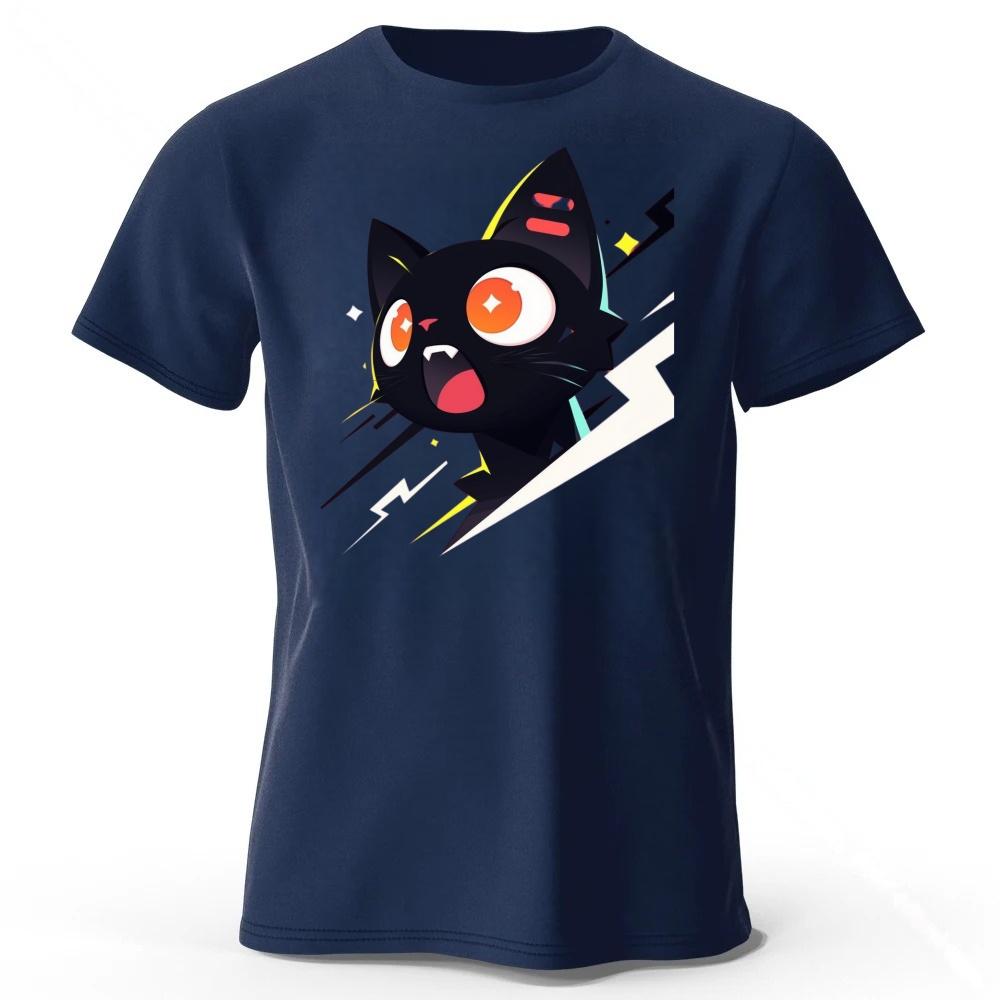 Cool Black Cat Trend Pure Cotton Short Sleeves Summer Men Fashion Street Wear Plus Size Comfortable Soft Casual T-shirt