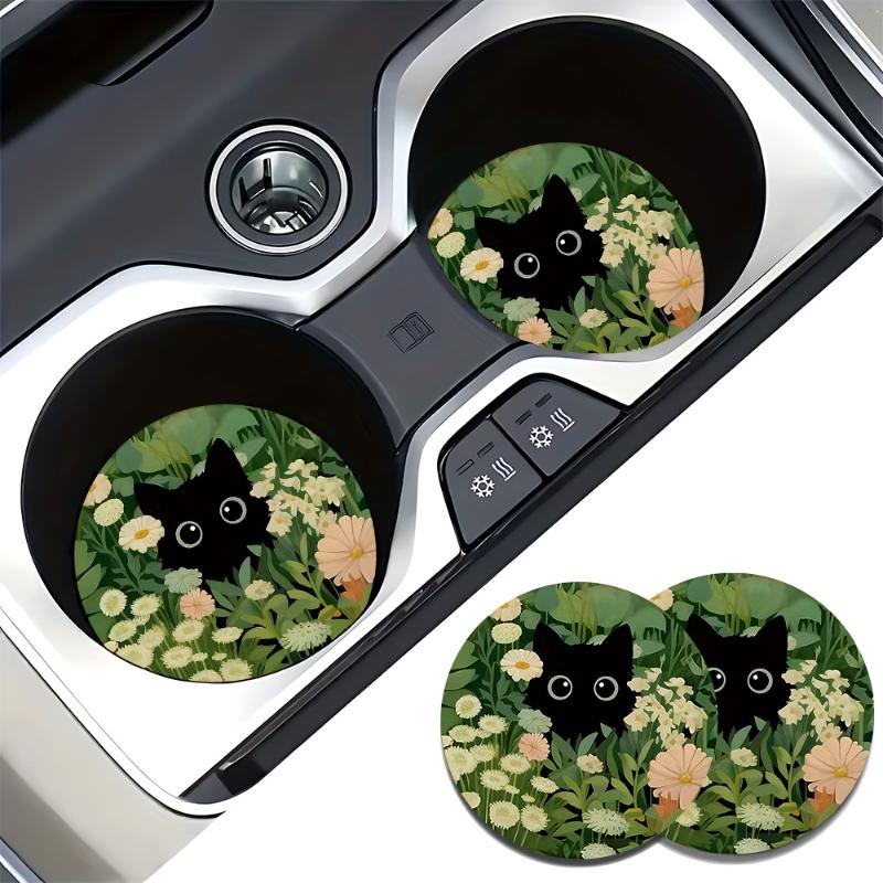 

2Pcs/Set Flower Cat Car Cup Mat Stand Anti Slip Mat Bottle Stand Cup Mat Anti Slip Cup Stand зелёный