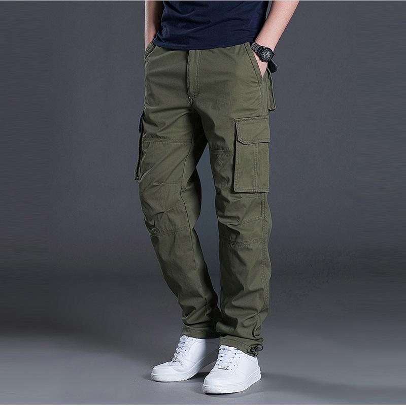 Men's Cotton Cargo Pants - Loose, Multi-Pocket, Straight Leg, Ideal for Spring/Autumn Outdoor Sports