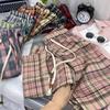 145cm Vintage Pink Plaid Drawstring Wide Leg Pants - Women's Slimming Straight Leg Summer Casual Loose Fit