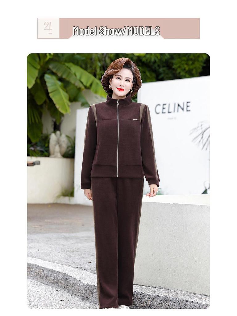 Autumn-Winter 2025 Stylish Plus Velvet Two-Piece Set for Middle-Aged Women