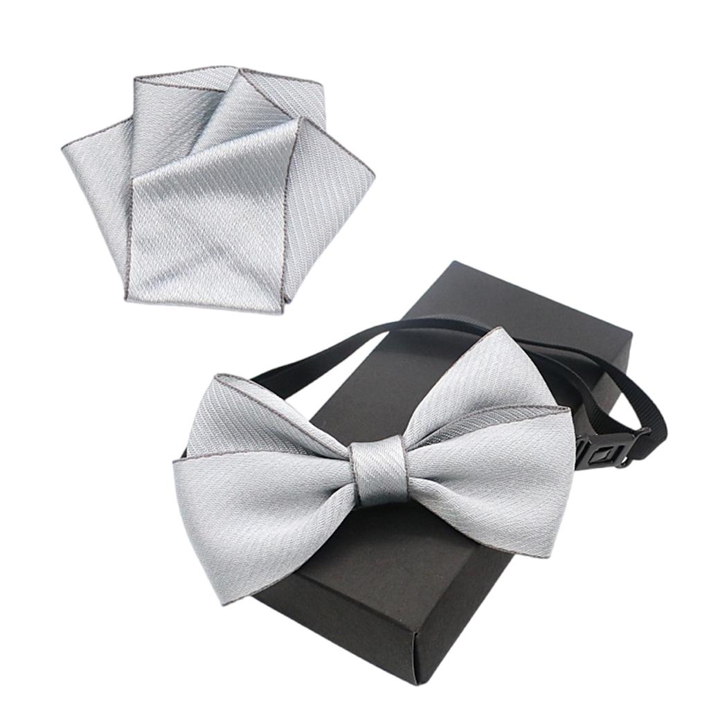 Kids Classical Adjustable Pre Tied Bowtie and Pocket Square Handkerchief Set for Boys and Girls Wedding School Ceremony