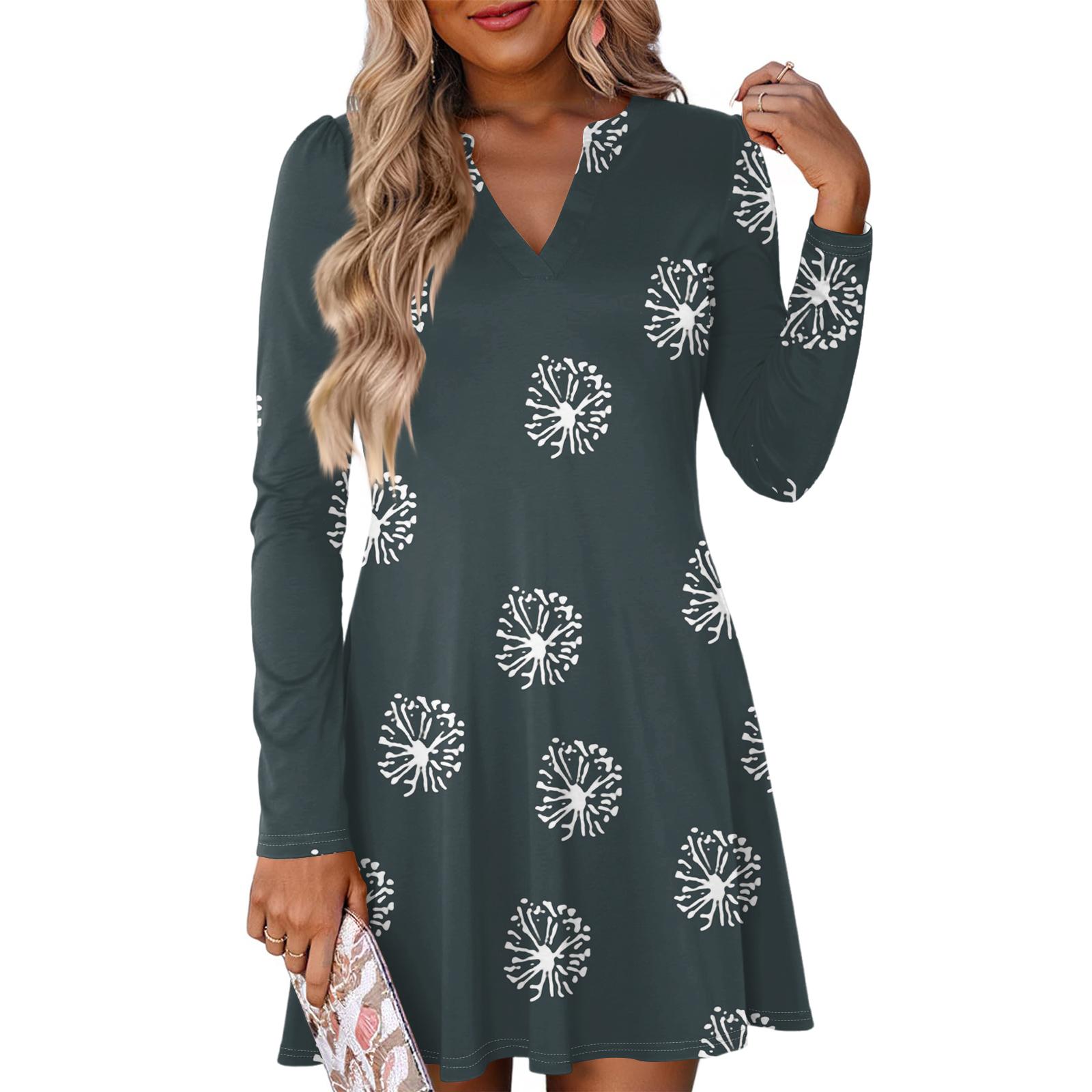 

Женское модное платье в клетку с V-образным вырезом и длинными рукавами XL тёмно-синий