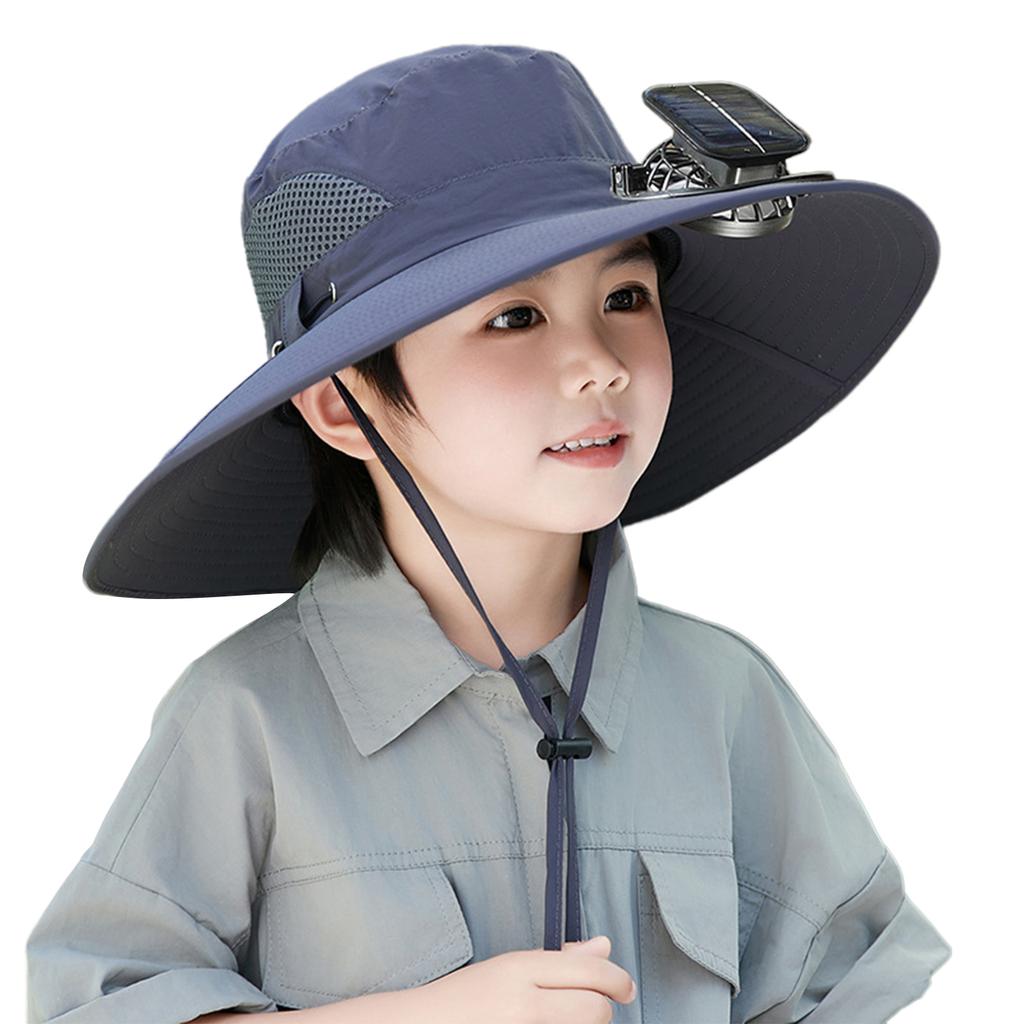 Sombrero Abanico Protector Solar para Niños Sombrero con Ventilador de Refrigeración Solar de Energía Solar Bordes Amplios Sombrero para el Sol Sombrero a Prueba de Sol para Acampada al Aire Libre Senderismo