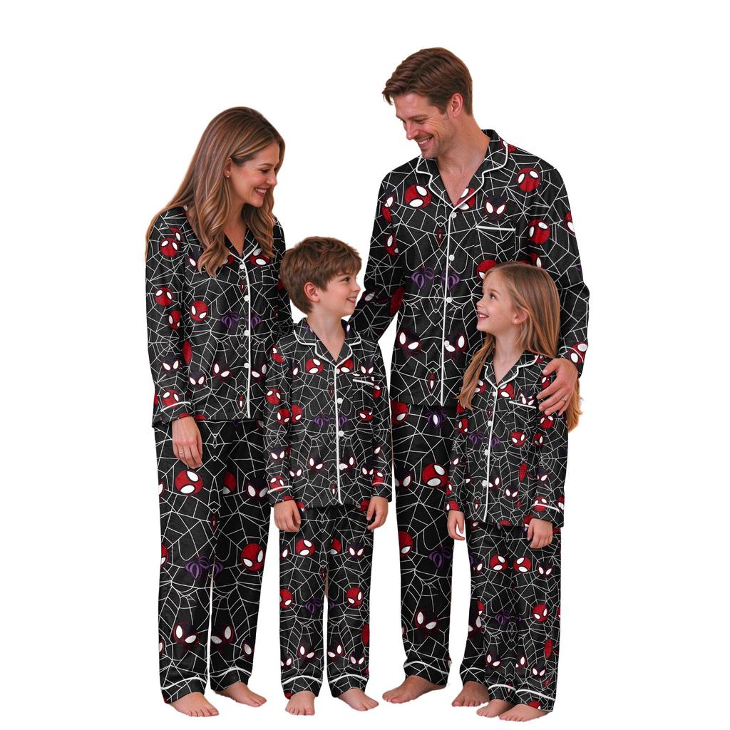 Christmas Print Family Matching Outfits with Stand Collar and Button Front for Holiday Photos